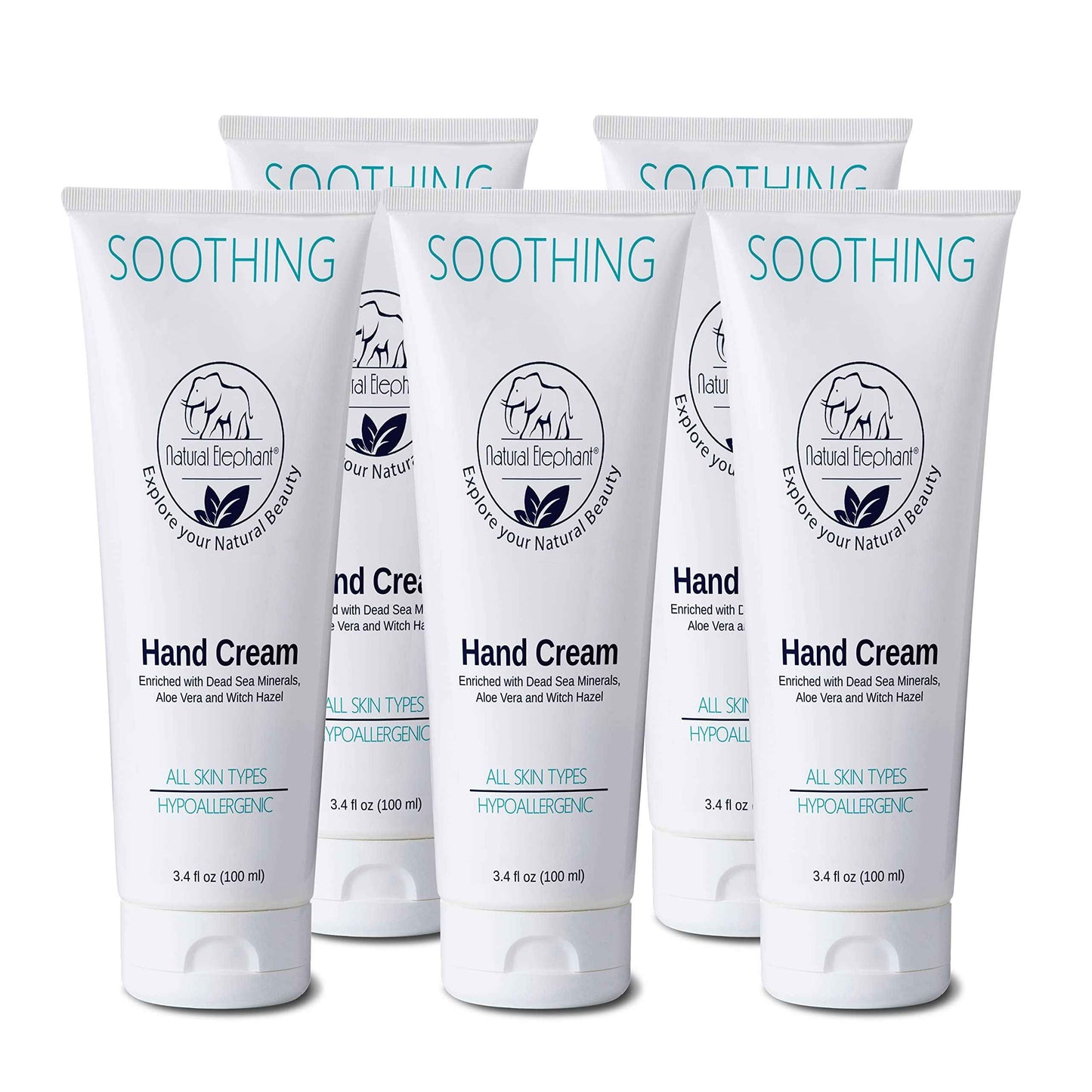 Natural Elephant Dead Sea Soothing Hand Cream with Dead Sea Minerals 3.4 fl oz (Pack of 5)