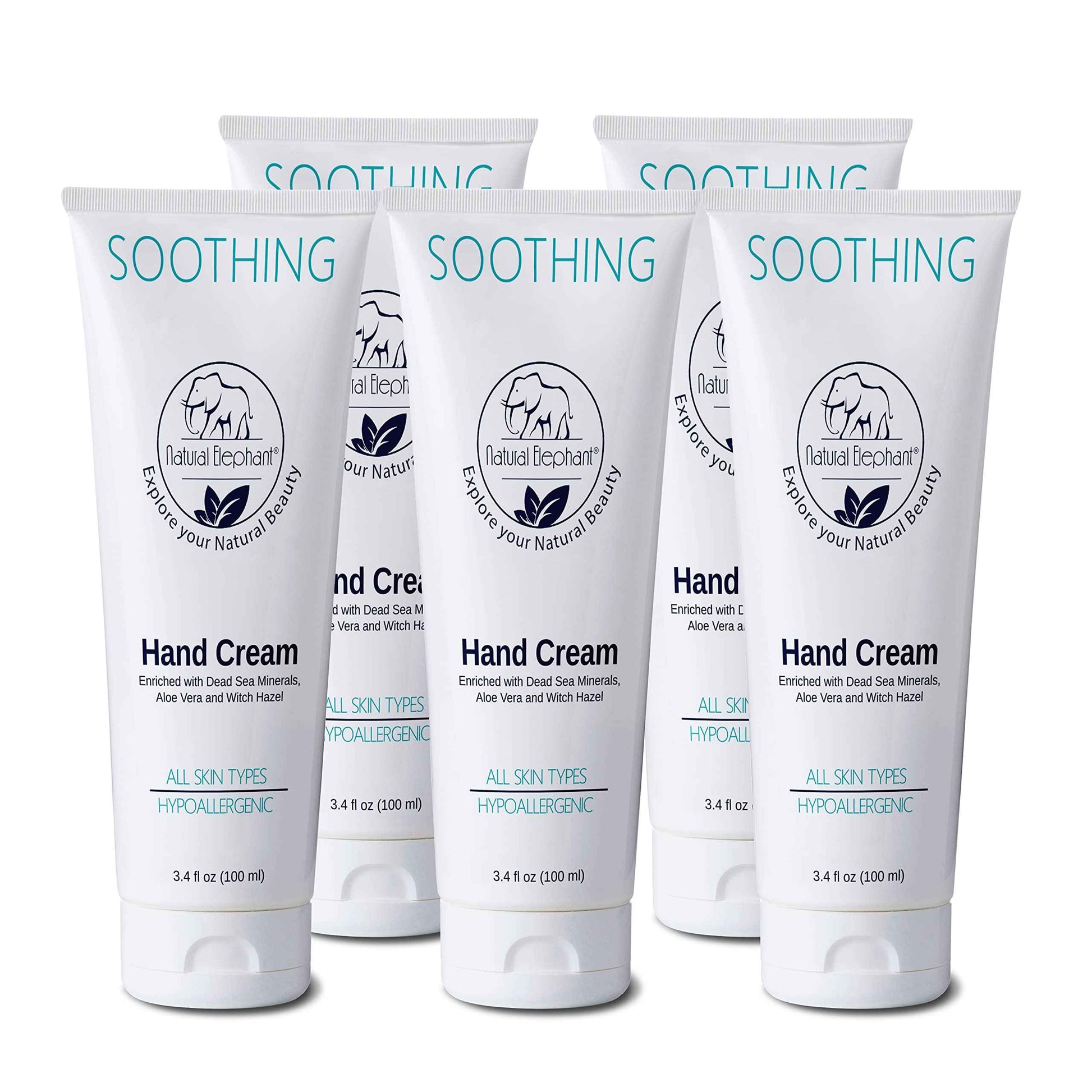 Natural Elephant Dead Sea Soothing Hand Cream with Dead Sea Minerals 3.4 fl oz (Pack of 5)