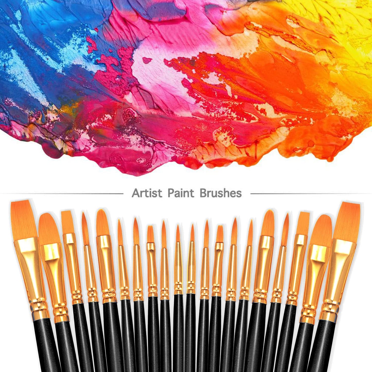 BOSOBO Paint Brushes Set, 10 Pieces Round Pointed Tip Paintbrushes Nylon Hair Artist Acrylic Paint Brushes for Acrylic Oil Watercolor, Face Nail Body Art, Miniature Detailing & Rock Painting, Black