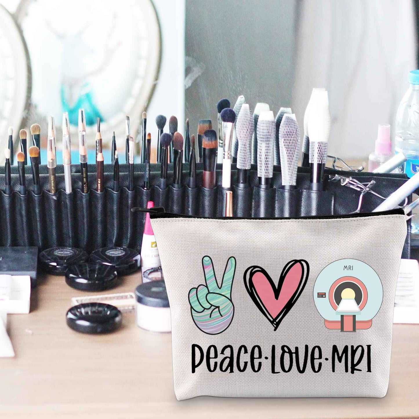 POFULL MRI Tech Gift Radiology Gift Peace Love MRI Cosmetic Bag Rad Tech Gift (MRI bag)