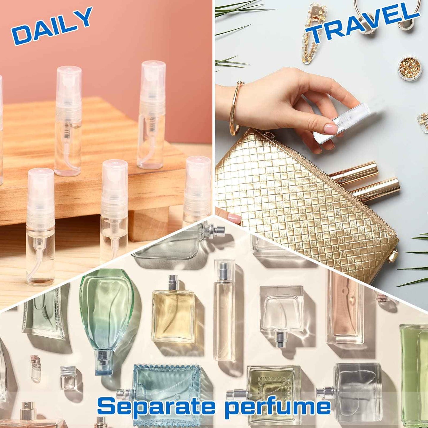 Lallisa 100 Pcs 3ml Mini Spray Bottles Clear Glass Perfume Bottles Refillable Fine Mist Spray Empty Fragrance Sample Containers Cosmetics Atomizer for Cleaning, Travel, Essential Oils