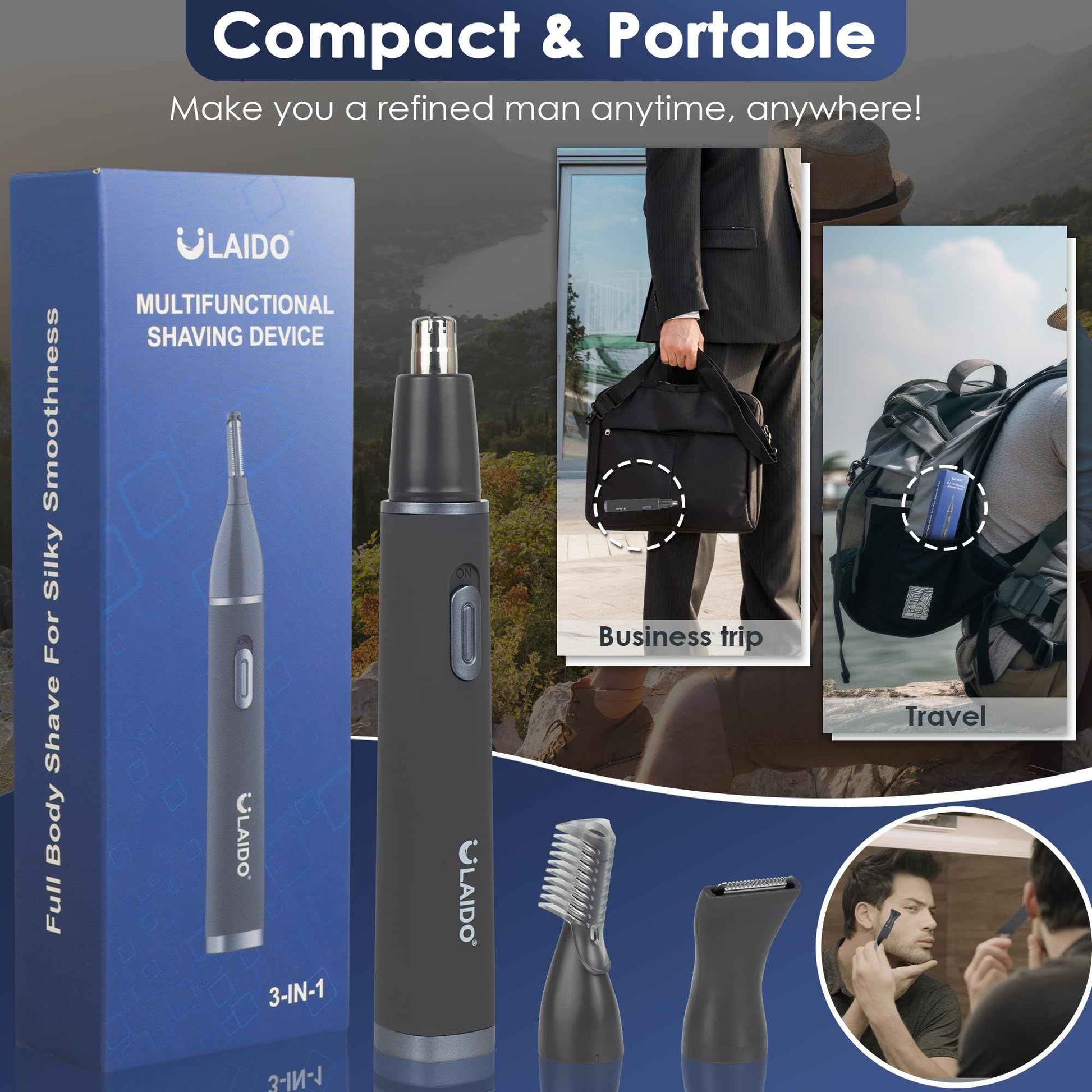 ULAIDO Nose and Ear Hair Trimmer for Men, Rechargeable 3 in 1 Hair Trimmers for Nose Ear Eyebrow & Body Detail Hair Removal, No Pull No Snag Men's Grooming with High Speed, 3 Heads