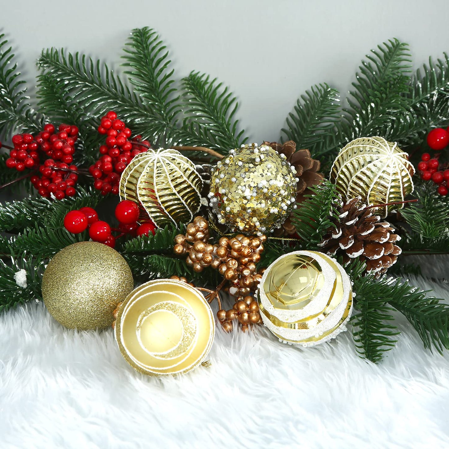 Sattiyrch 20ct Christmas Balls Ornaments Set,60mm/2.36" Gold Shatterproof Plastic Decorative Christmas Tree Decorations Set (Golden)