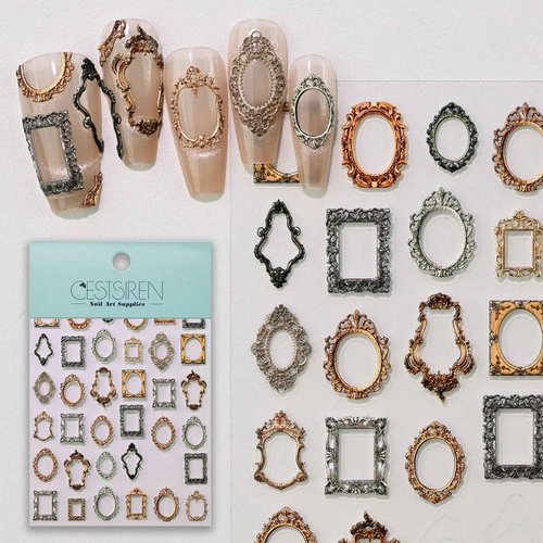 CESTSIREN Vintage Nail Stickers, Embossed Nail Decals,Self-Adhesive, Nail Accessories & Supplies, Durable & Long-Lasting