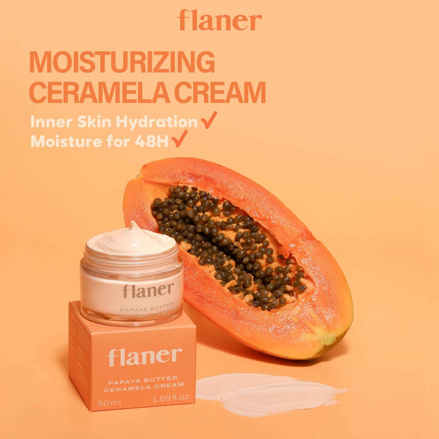 flaner Papaya Ceramela Moisturizer Cream – Dual-Function Wrinkle Firming and Brightening Face Cream, Ceramide & Melatonin, Lightweight Ceramide Cream for Dry Skin, Korean Skincare, 1.69 fl. oz