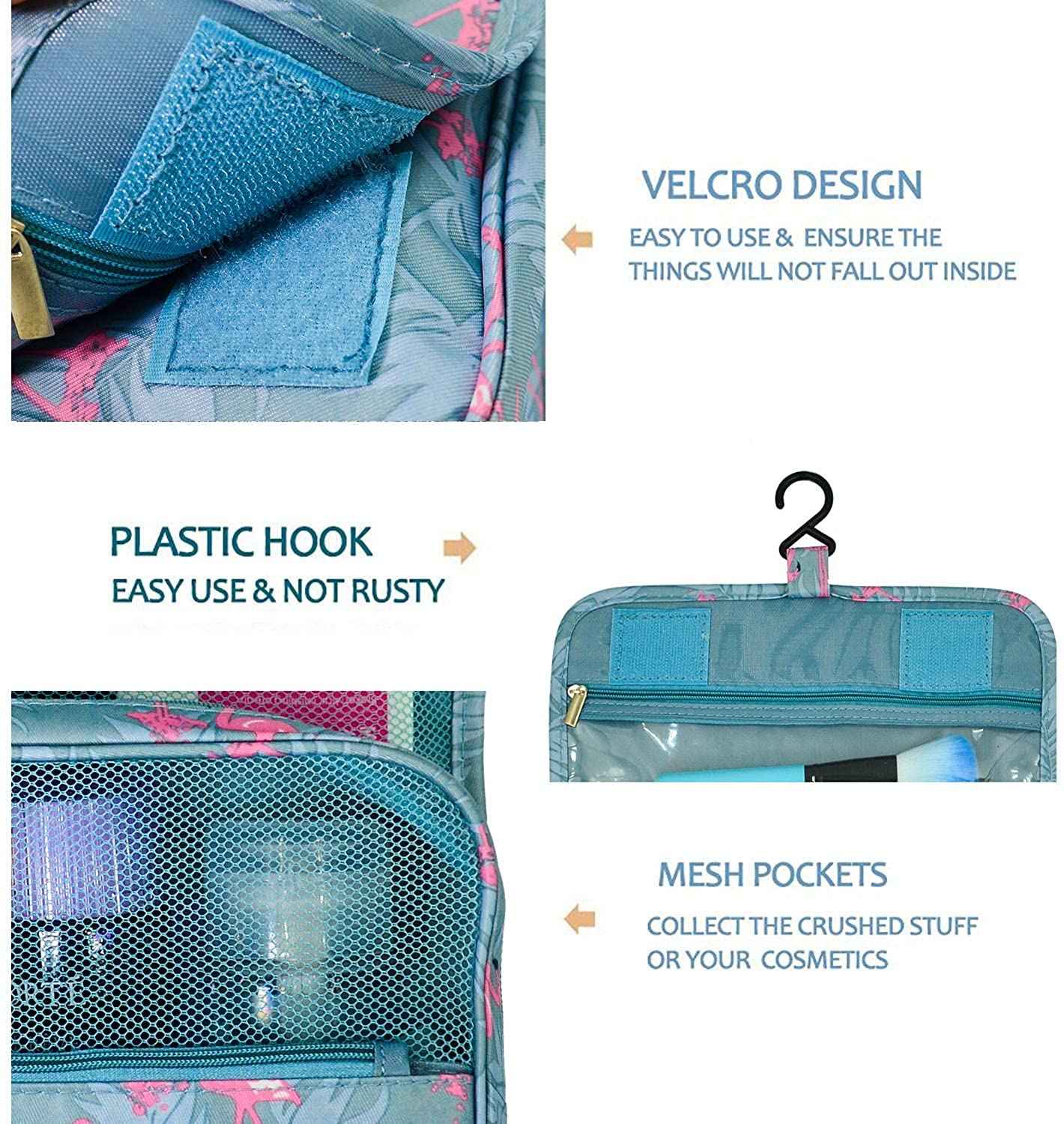 Trawila Travel Hanging Toiletry Bag Cosmetic Bag Makeup Organizers for Men & Women with Sturdy Hook (Light Blue Flamingo)