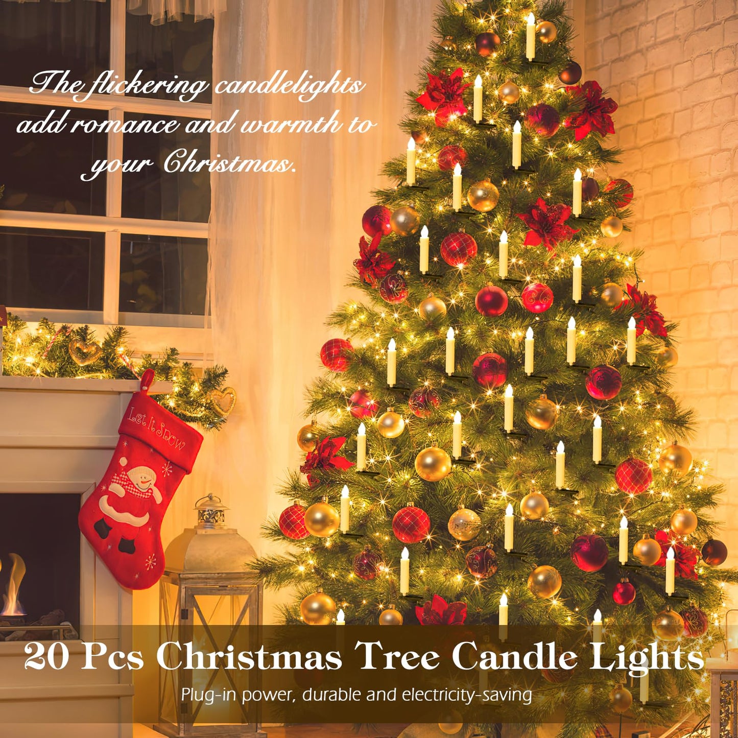 Lewondr 20 Pcs LED Christmas Tree Candle Lights, Flickering Clip on Flameless Candles with Remote Timer&4 Modes, Christmas Tree Candle Lights Wedding Parties, Gift for Women Windows Party