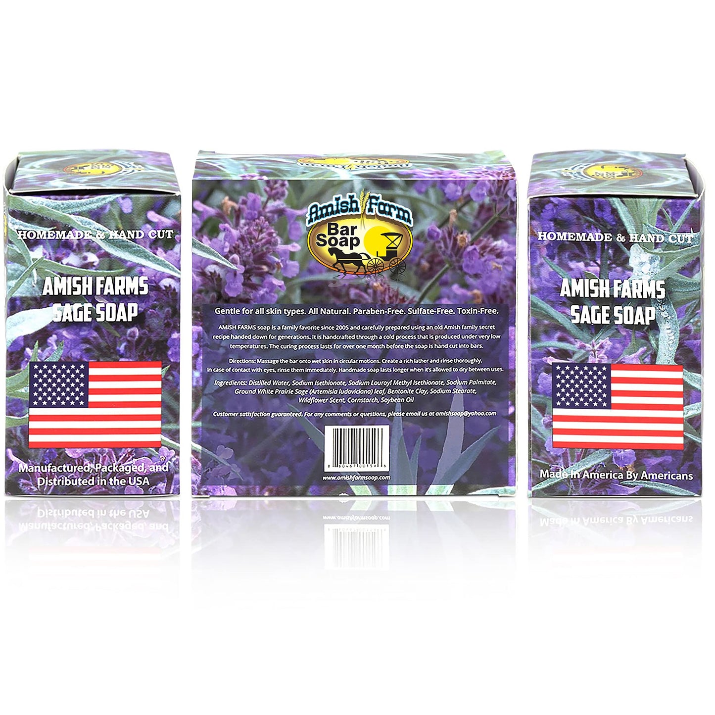 Amish Farms Natural Soap Bar, Exfoliating Sage, Lavender Scent, Made in USA - Vegan Face & Body Soap Scrub for Sensitive Skin - No Parabens or SLS Soap, Handmade Soap (4 Bars)