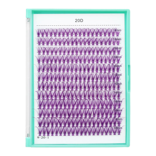 Bodermincer 20D/30D/40D/50D Cluster Large Tray 240pcs D Curl Individual Cluster Eyelashes False Eyelashes Extension Individual Eyelash Bunche Lash Cluster DIY at Home (20D Purple-14-16-18mm MIX)