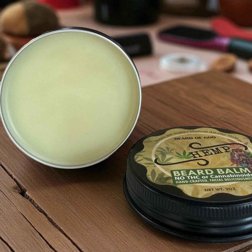 Beard of God Hemp Cannabis Sativa - 2oz Beard Balm Conditioner - Helps with Psoriasis, Eczema, Acne & Dry Skin. Handcrafted in USA Medium Hold, Low Sheen, Melts Easy in Hands, No Grittiness