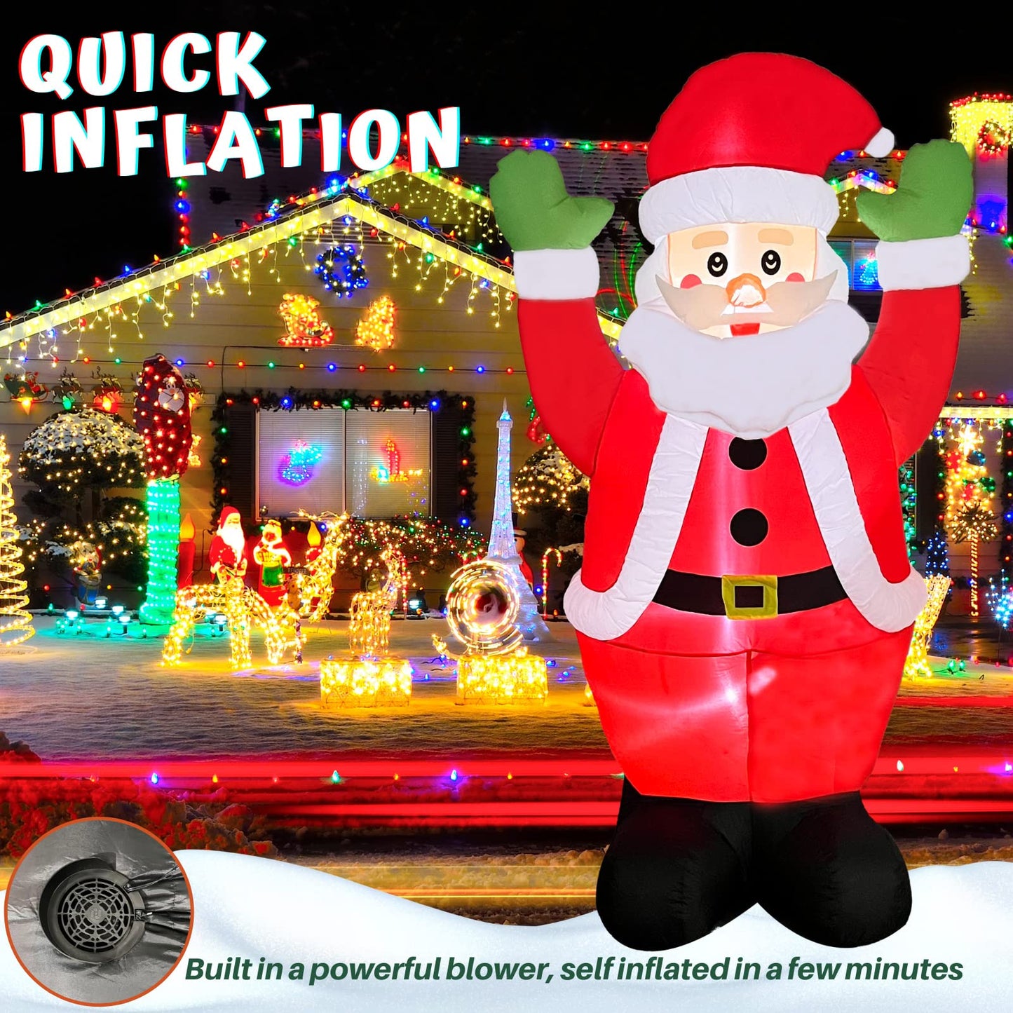 Padama 8FT Christmas Inflatable Santa Claus Outdoor Blow Up Yard Decoration Giant Tall with LED Lights Built-in for Indoor Outside Outhouse Holiday Party Yard Garden