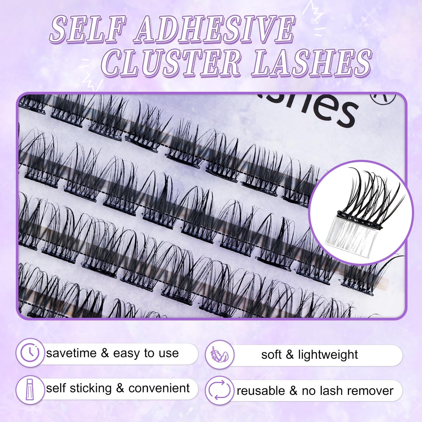 Self Adhesive Eyelashes Lash Clusters Press On Eyelash Clusters Kit Lash Extension Kit Pre-Glued Cluster Lashes DIY Eyelash Extensions No Glue No Remover Lashes Self Application(Hybrid,D10-18mm Mixed)