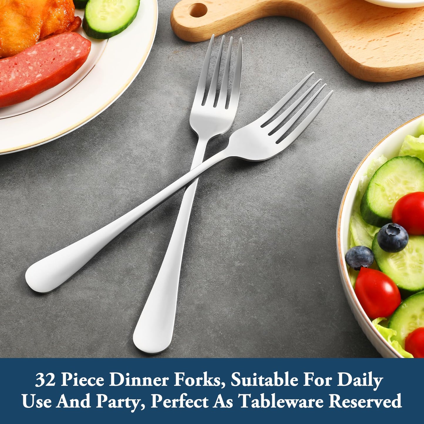 32 Piece Dinner Forks Set, Food-Grade Stainless Steel Silverware Forks, Cutlery Forks, Metal Forks for Home, Kitchen or Restaurant, Mirror Polished, Dishwasher Safe - 8 Inch