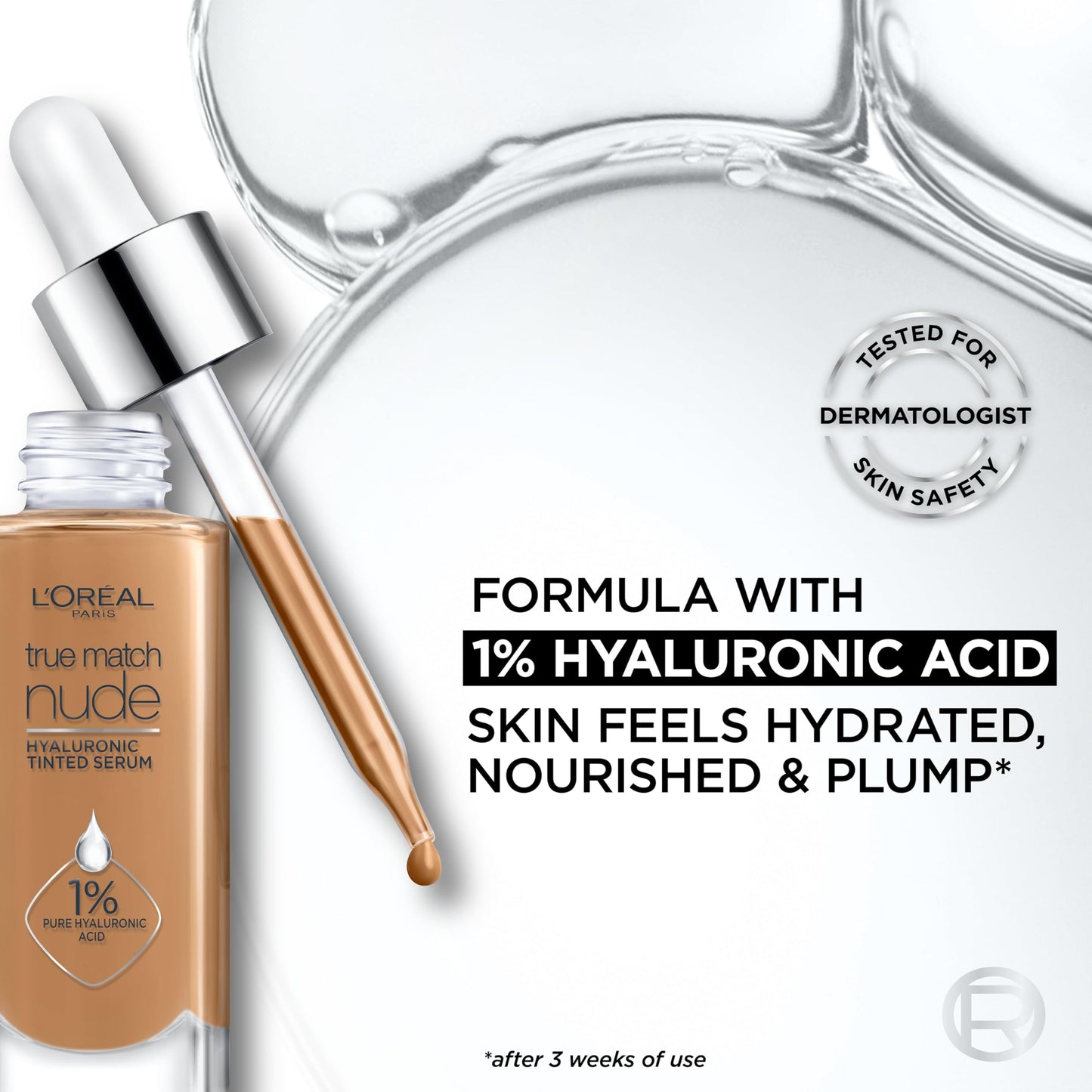 L'Oreal Paris True Match Nude Hyaluronic Tinted Serum Foundation with 1% Hyaluronic acid, Very Light 0.5-2, 1 fl. oz.