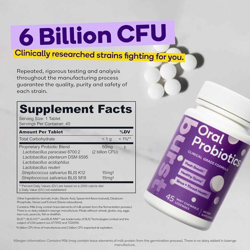 Burst Dental Probiotics (45 Count) | Healthy Oral Cavity, Bad Breath, Immune System & Sinus Support | Promotes Upper Respiratory Health and Beneficial Bacteria | Blis K12 & M18 | Packaging May Vary