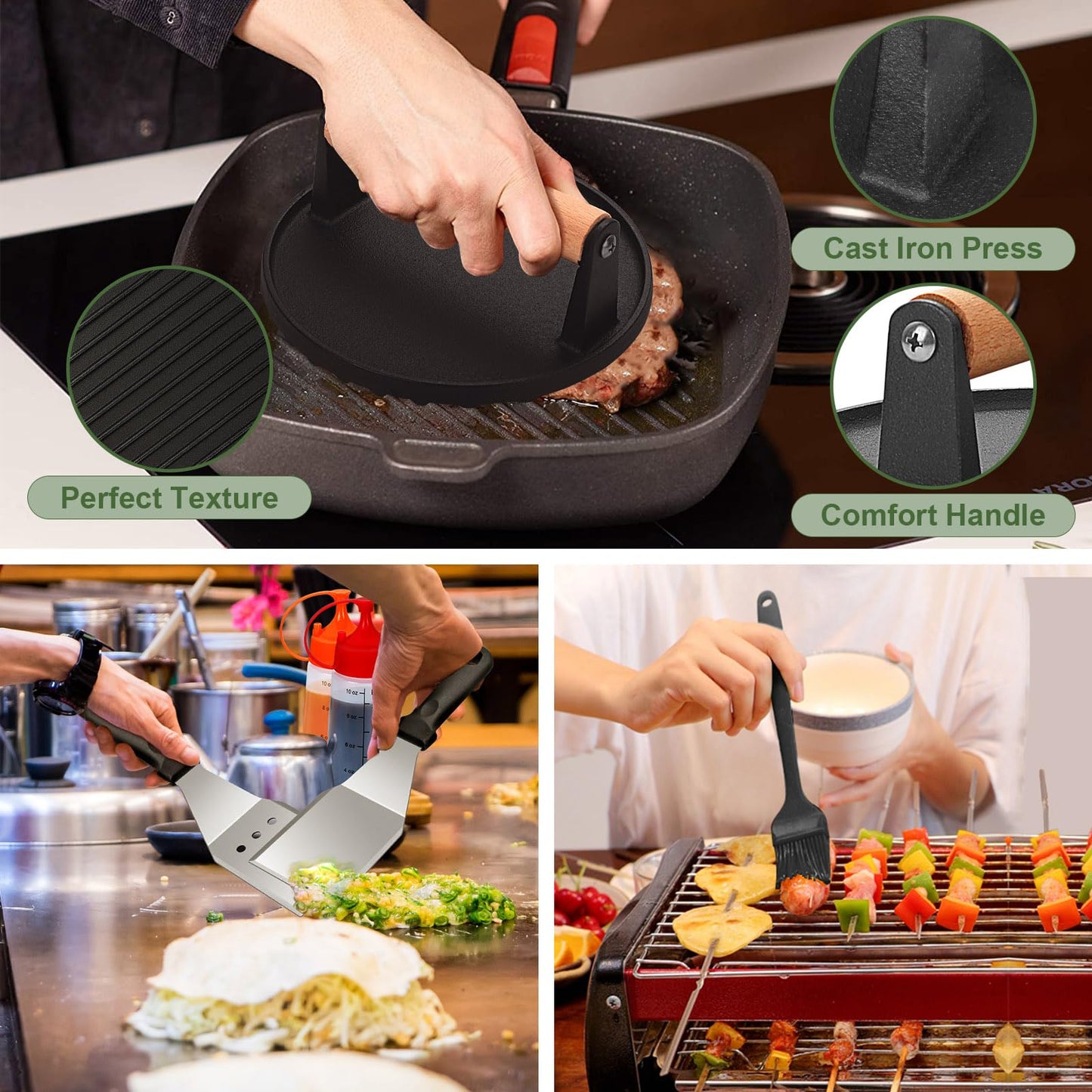 Griddle Accessories Set of 30, Flat Top Grill Accessories Set for Blackstone and Camp Chef, Grill Spatula Set with Enlarged Spatulas, Basting Cover, Scraper for Outdoor BBQ