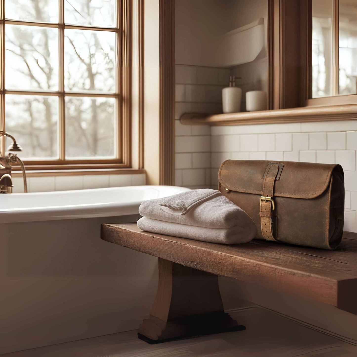 LEATHER VILLAGE Hanging Leather Toiletry Bag for Men – Handcrafted Vintage Premium Travel Dopp Kit with Waterproof Lining, Shaving Organizer and Shower Bathroom Essentials Case - Brown