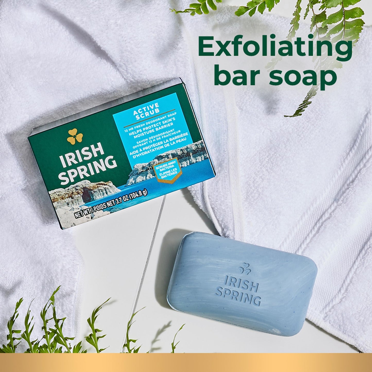 Irish Spring Active Scrub Mens Bar Soap, Men's Exfoliating Bar Soap, Smell Fresh and Clean for 12 Hours, Men Soap Bars for Washing Hands and Body, Recyclable Carton, 24 Pack, 3.7 Oz Soap Bars