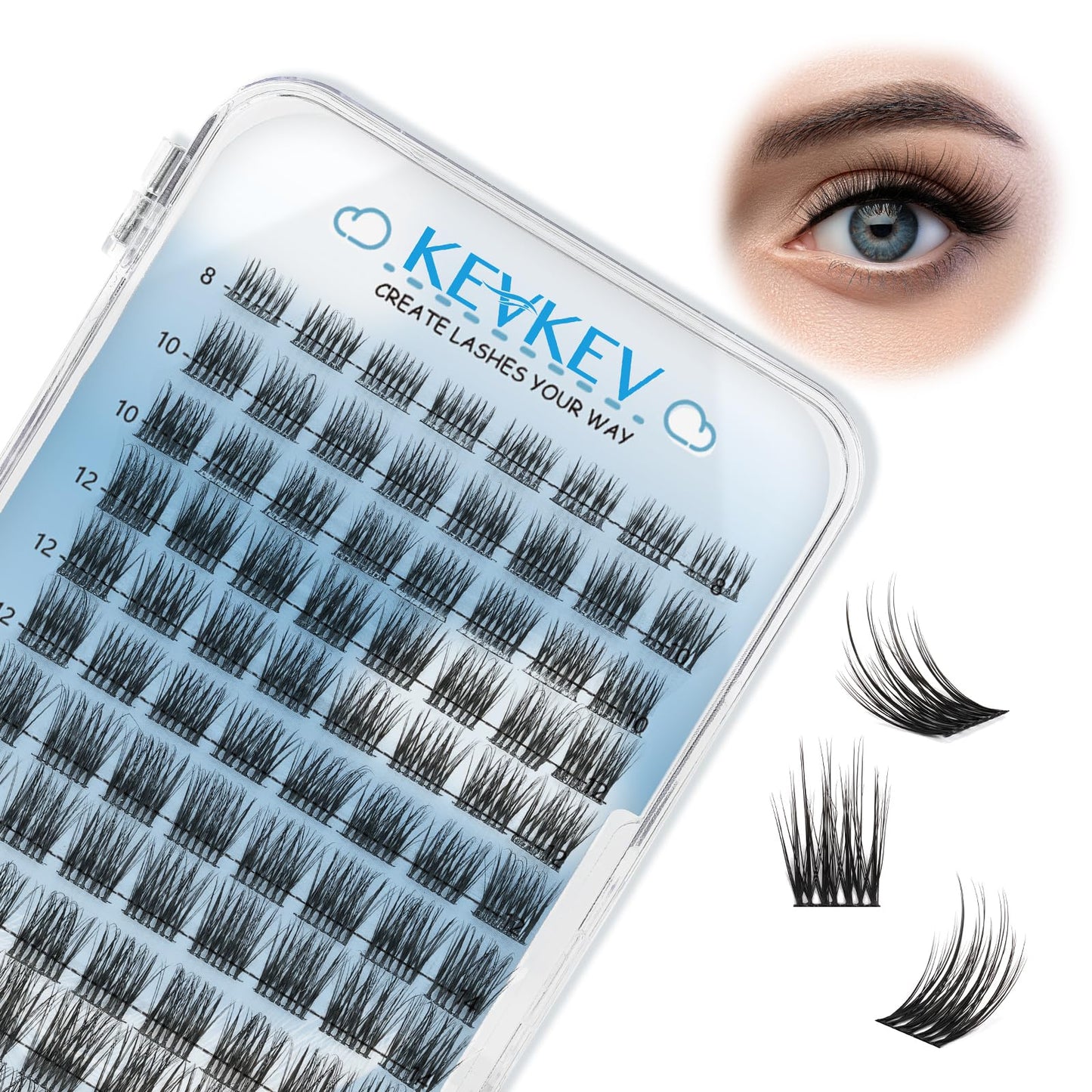 KevKev Lash Clusters 96 Pcs Eyelash Clusters Nature Lashes DIY Lash Extensions (Fjord,D-8-16mix)