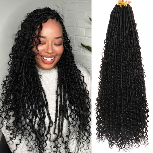 Goddess Locs Crochet Hair-30 Inch 8 Packs Boho Faux Locs Crochet Hair for Black Women Pre Looped Soft Locs with Curly Ends (1B#, 30 Inch(Pack of 8))