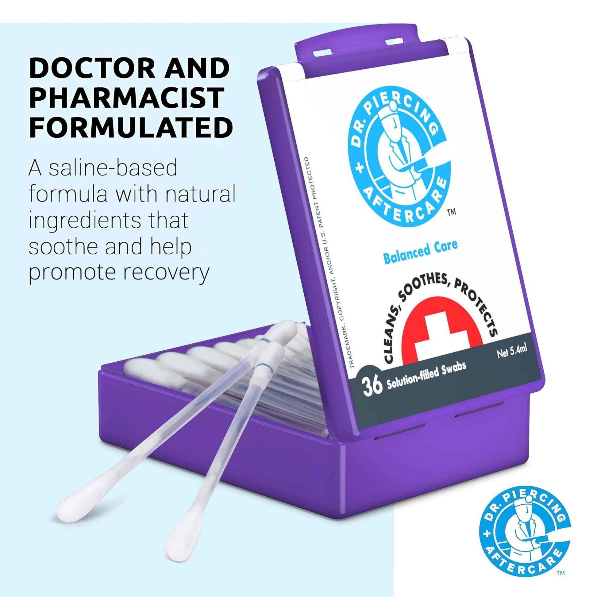 Dr. Piercing Aftercare Swabs - Saline Solution for Piercings - Earring Nose Belly Ear Piercing Cleaner - Saline Wash, Ear Hole Cleaner – Piercing Aftercare Formula - 36 Swabs