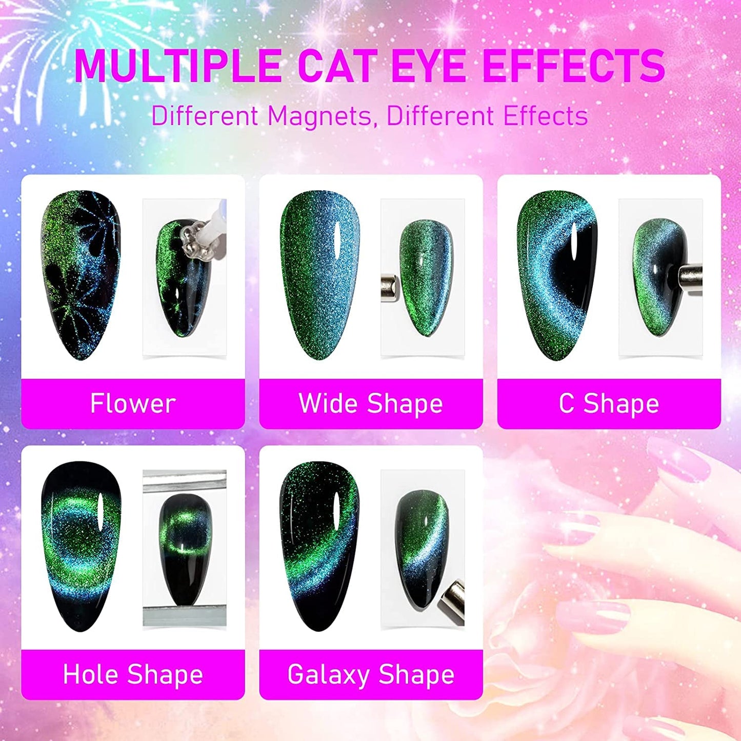 Vishine 9D Cat Eye Green Gel Nail Polish with Magnet Galaxy Cateye Chameleon Nail Gel Polish Manicure Soak Off UV Gel DIY Salon Home 16ml