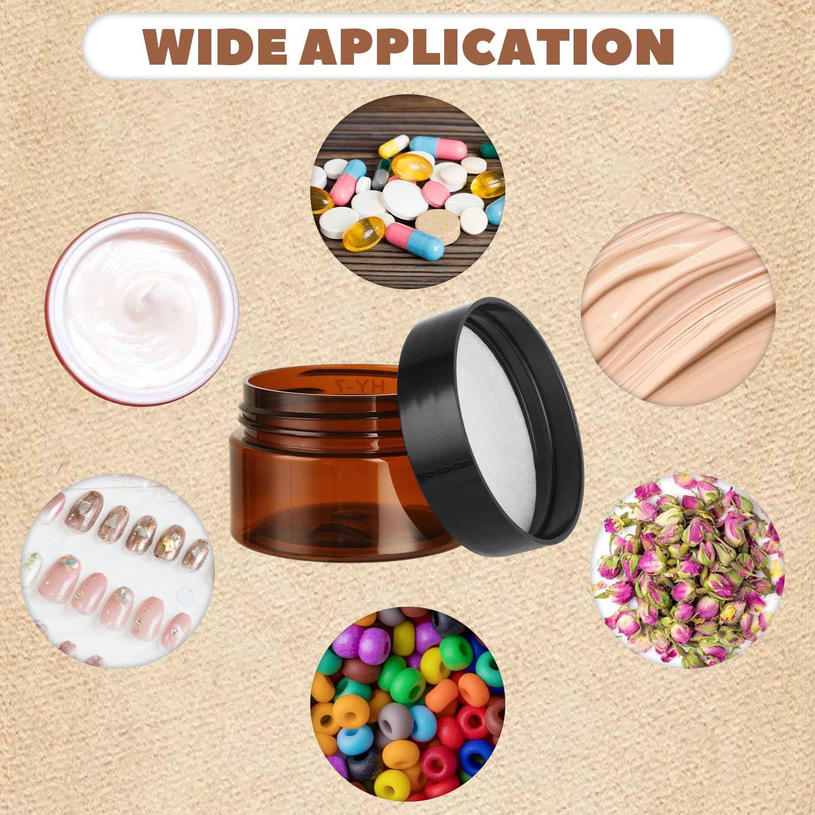 ABuff 100 Pack 1oz Amber Plastic Jars with Lids 30ml Empty Cosmetic Jars Leak Proof Container Refillable Makeup Containers Travel Cosmetic Containers for Lotions Sample Cream