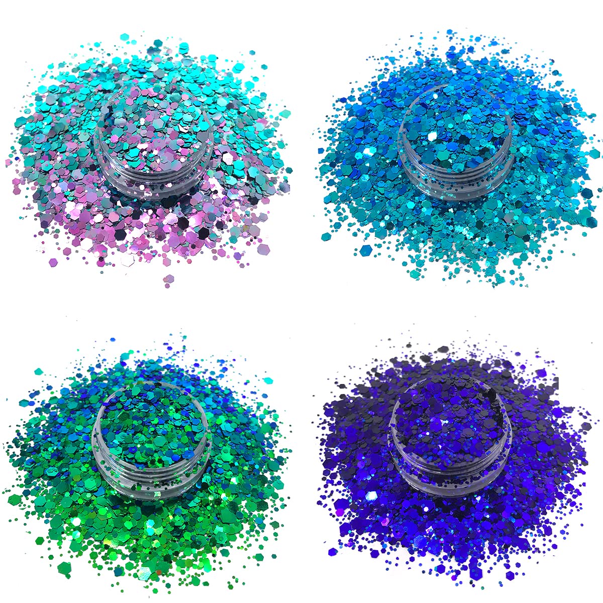 12 Pack - Mermaid Color Shift Chunky Face Glitter, Hair Glitter, Eye Glitter & Body Glitter for Women & Men. Rave Glitter, Festival Accessories & Cosmetic Glitter Makeup. Loose Glitter Pots, Glue