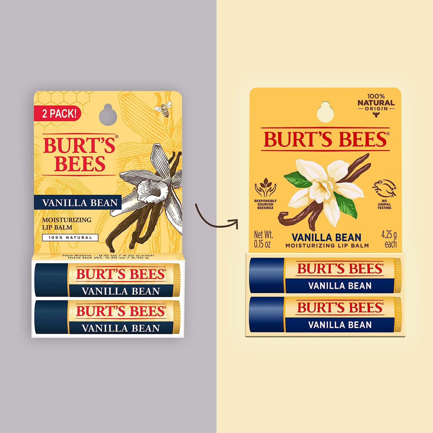 Burt's Bees Lip Balm Easter Basket Stuffers - Original Beeswax & Vanilla Bean Flavor, 6 Tubes Total