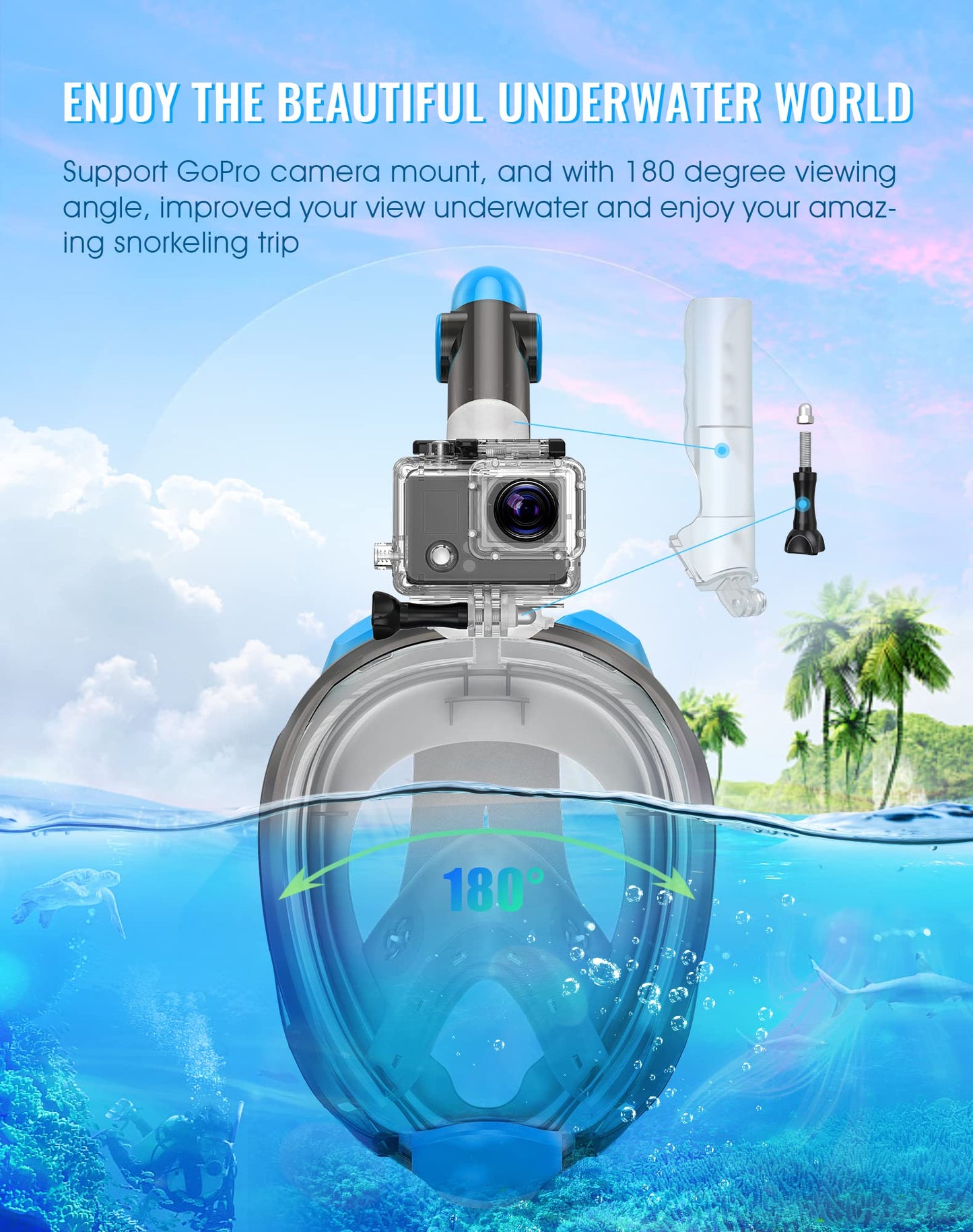 Greatever G2 Full Face Snorkel Mask with Latest Dry Top System,Foldable 180 Degree Panoramic View Snorkeling Mask with Camera Mount,Safe Breathing,Anti-Leak&Anti-Fog