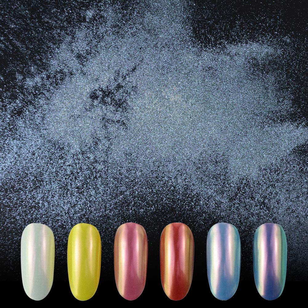 Mermaid Chrome Nail Powder, 2 Jars Neon Iridescent Chrome Powder Aurora Nail Powders Mermaid Pearl Magic Mirror Glitter Effect Pigment Powder Dust Manicure Tips with Sponge Applicators