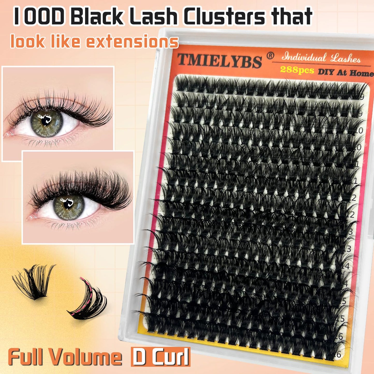 Fluffy Lash Clusters 288pcs 100D 9-16MM MIX D Curl Individual Eyelashes Clusters DIY Eyelash Extensions Volume DIY Wispy Lash Extension At Home DIY Fluffy Lash for Beginners by TMIELYBS