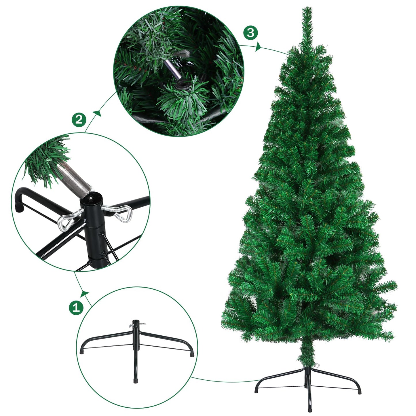 CCINEE 5ft Pine Artificial Christmas Green Half Tree Easy-Assembly with Solid Metal Stand for Wall Xmas Themed Party Decoration Indoor Outdoor Living Room Decor