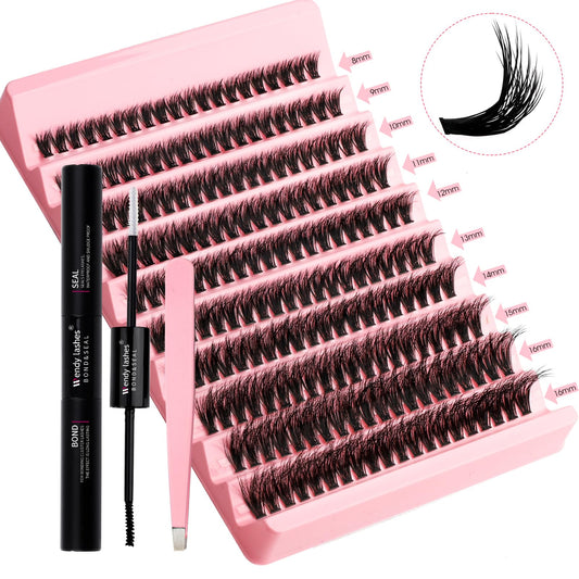 Lash Clusters Kit 50D DIY Cluster Eyelash Extensions 3D Effect D Curl 8-16mm Mixed Length Individual Lashes Kit with Lash Bond and Seal Waterproof and Applicator for DIY Lash Clusters Kit