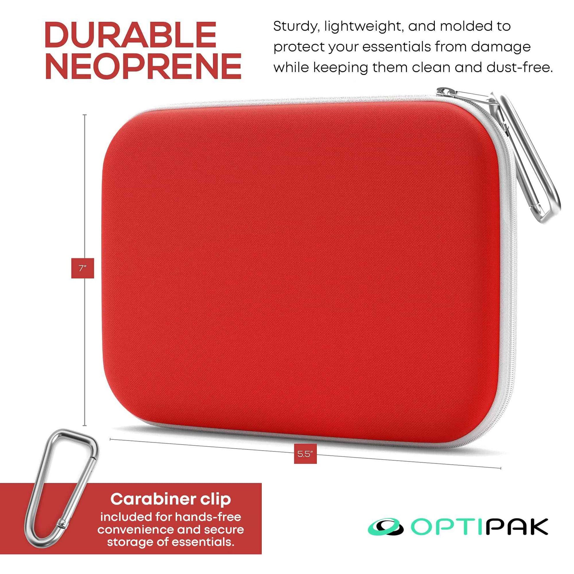 OPTIPAK Slim Multipurpose Purse Pouch | Neoprene Makeup Bag with Zipper Pouch & Carabiner Keychain | Portable Travel Cosmetic Bag, Women’s Travel Makeup Tote (Pack of 1)