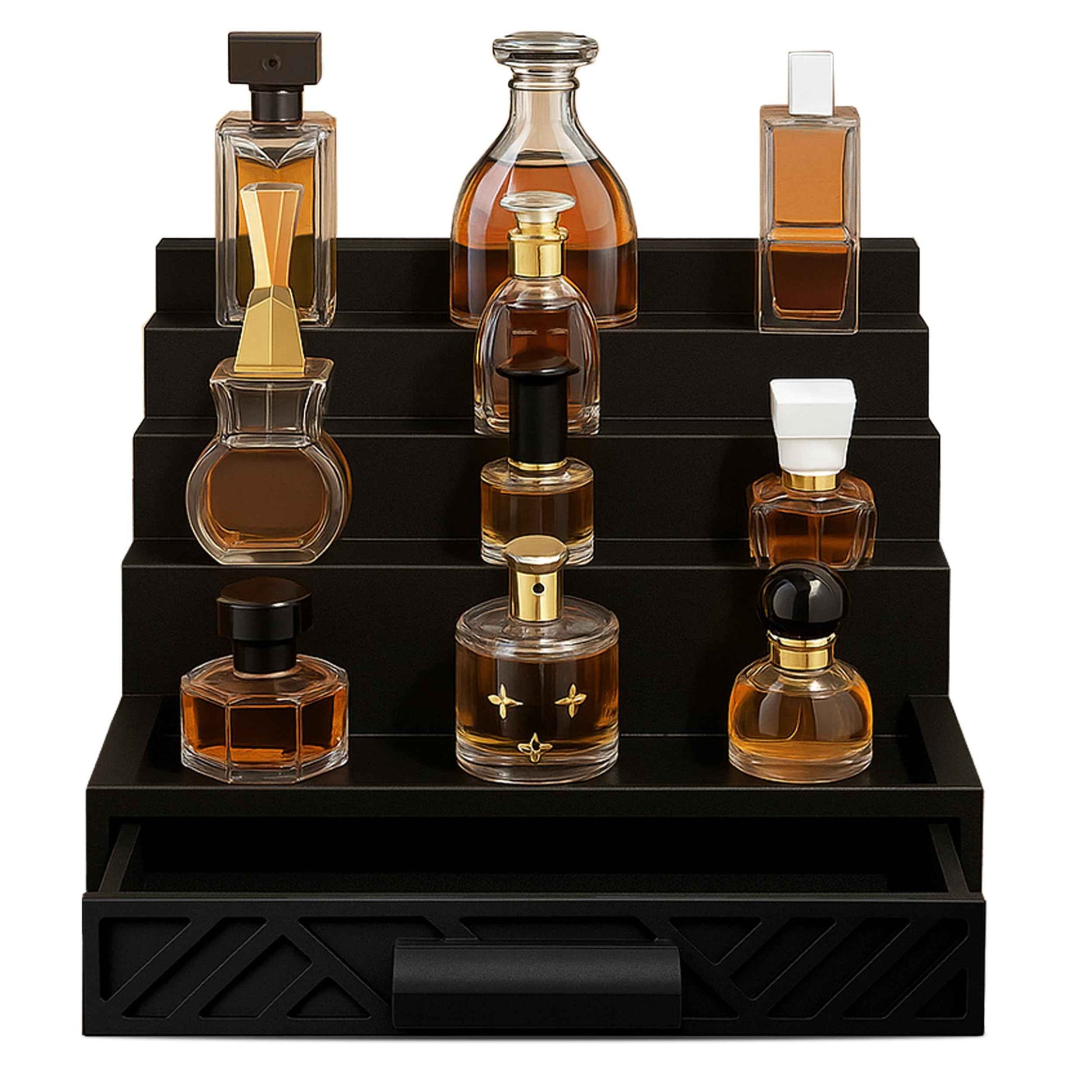 Cologne Organizer for Men - Drawers & Dresser Organizer Countertop - Perfume Holder Stand For Men Organizador De Perfumes - by NovaHavensNest (Black-4 Tier)