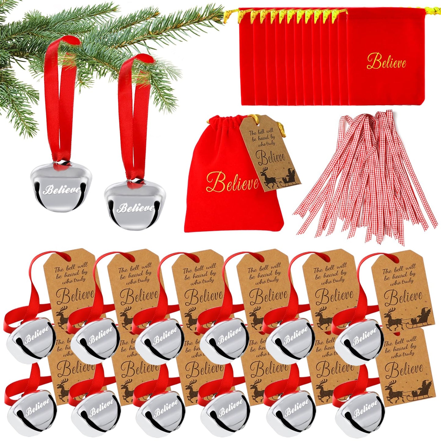 96Pcs Christmas Believe Bell Ornaments, Polar Express Bell, Christmas Tree Bell Decoration for Kids & Adults (96)