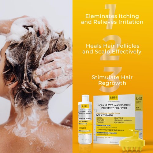 Rida Hair Research Institute Psoriasis Shampoo for Men & Women with Manuka Honey - Best Itchy Scalp Treatment for Eczema, Seborrheic Dermatitis, Ringworm & Folliculitis Treatment