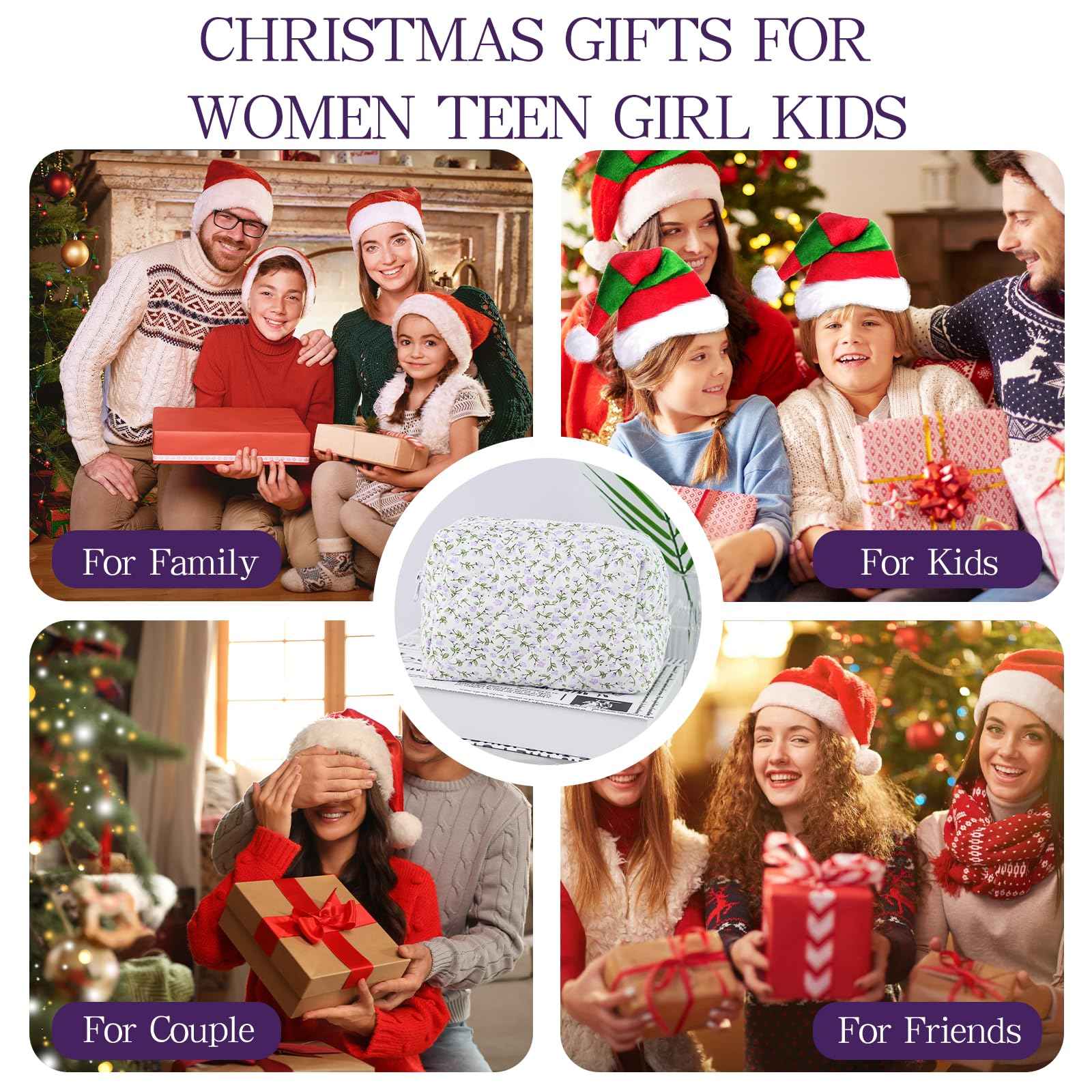 Quilted Makeup Bag Floral Cotton Make up Bag Puffy Coquette Makeup pouch Aesthetic Cute Travel Toiletry Bag for Women Girls