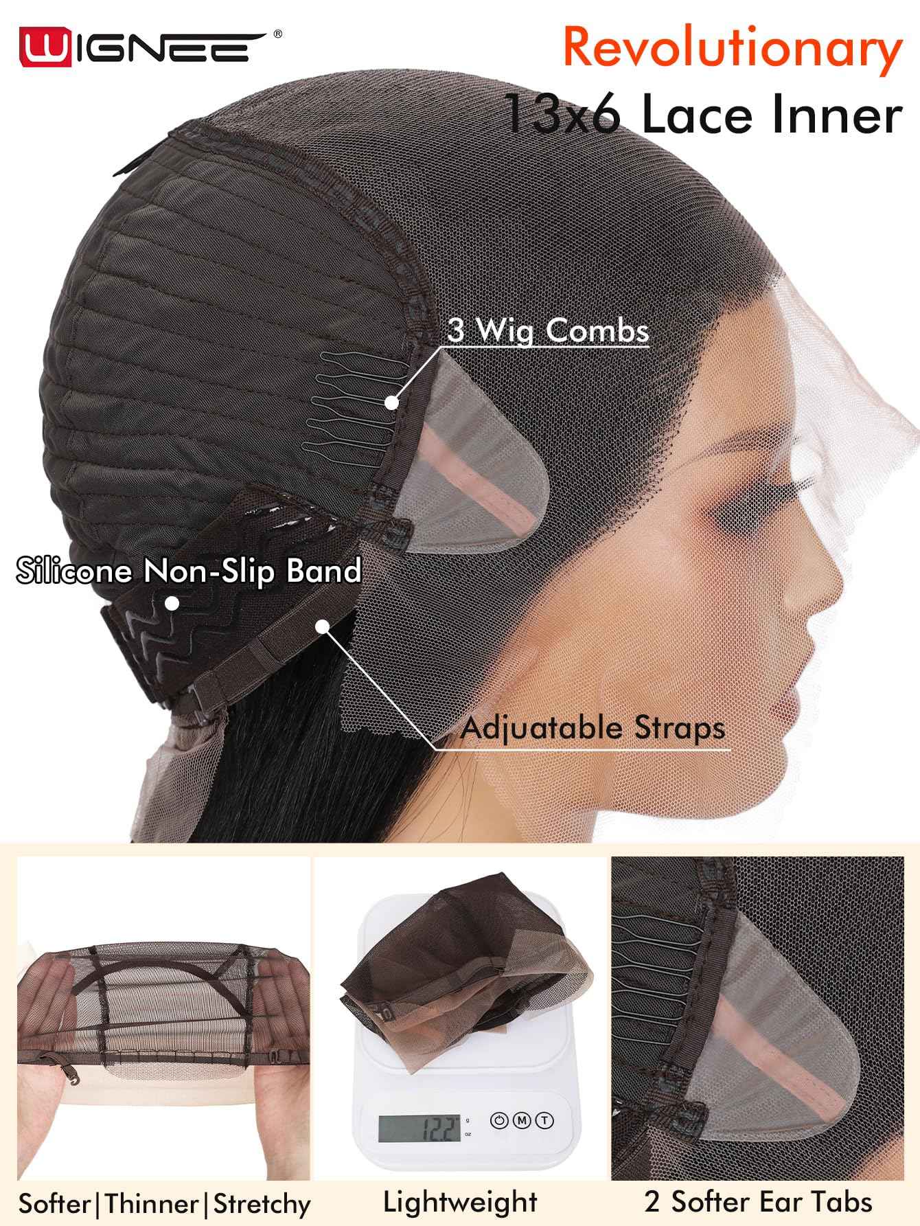 WIGNEE 13x6 Synthetic Lace Front Wig 28" Long Straight Wig Red Kanekalon Futura Synthetic Wigs for Black Women Pre-Plucked Glueless Wig for Daily Party Use