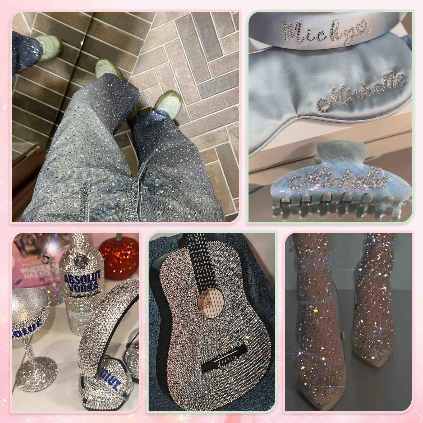 EARLMONI 2800PCS Rhinestones with 15ml B-7000 Rhinestone Glue, Pick Up Tweezers, Rhinestone Picker Pen, 6 Sizes Silver AB Crystal Nail Gems for DIY Crafts Clothing Tumblers Shoes Fabric Nail Art