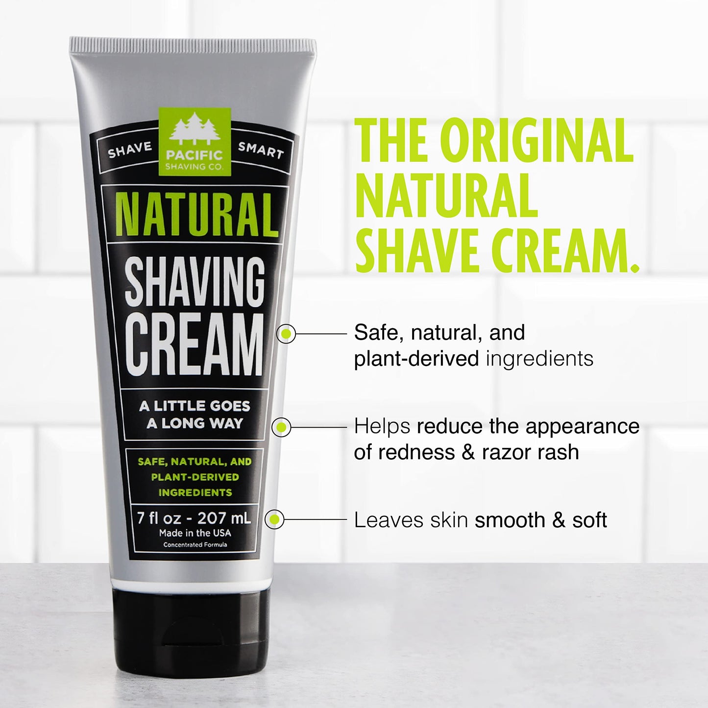 Pacific Shaving Company Natural Shaving Cream - Shea Butter + Vitamin E Shave Cream for Hydrated Sensitive Skin - Clean Formula for a Smooth, Anti-Redness + Irritation-Free Shave Cream (3.4 Oz)