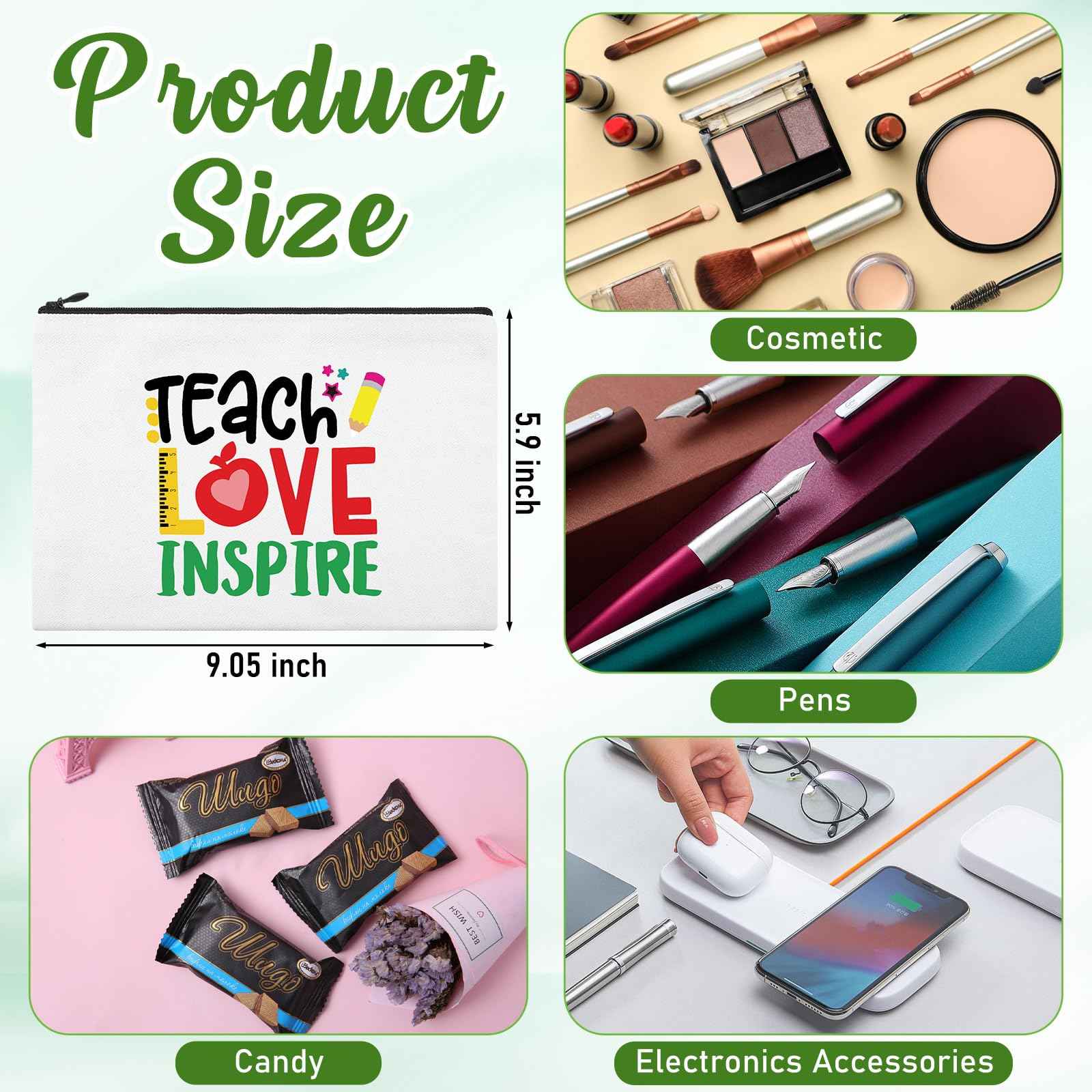 Kajaia 12 Pcs Teacher Gifts Makeup Bags Teacher Appreciation Travel Toiletry Canvas Cosmetic Pencil Survival Kit Bag for Women Zipper Pouch Bag Thank You Gifts Bulk (Warm Words)