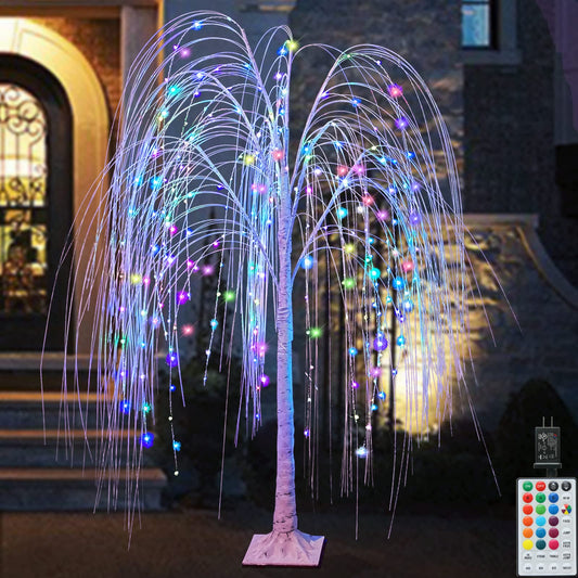 Pooqla 240 LED 5FT Colorful Lighted Willow Tree, RGB LED Tree with Remote, Willow Tree with Multicolored White String Lights for Indoor Outdoor Christmas Halloween Party Home Wedding Decor