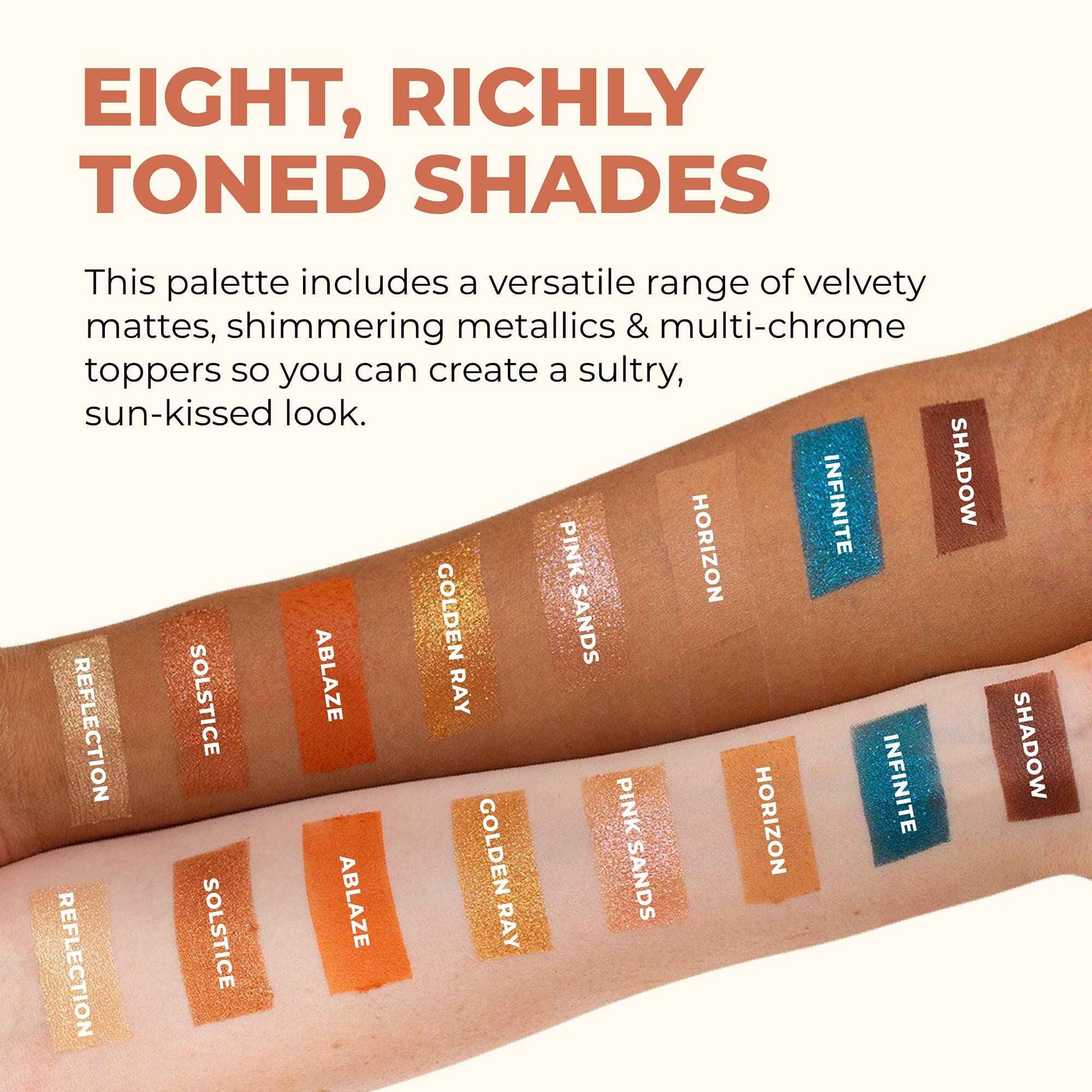 Beauty for Real Golden Hour Eyeshadow Palette - Eight Shades with Matte & Shimmer Finishes - Infused with Mango Butter & Vitamin E - Cruelty Free, Vegan
