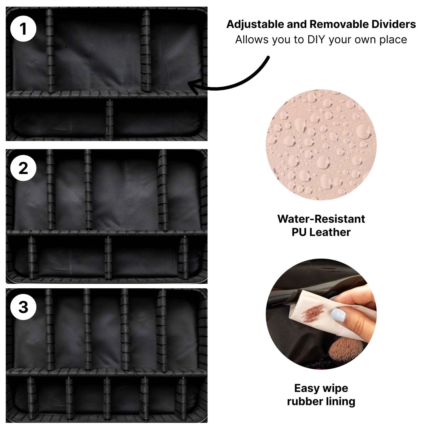 (Not Made In China) Makeup Bag Travel Case, Train Case for Cosmetics, Portable Beauty Organizer, Cosmetic Storage Bag With Adjustable Dividers For Make Up and Brushes