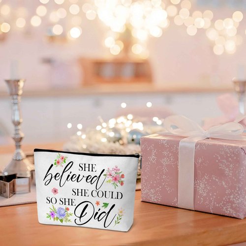 Beshoul Floral Cosmetic Bag, Inspirational Gifts for Women Friends, She Believed She Could So She Did Flower Makeup Bag, Tween Party Favors -A08