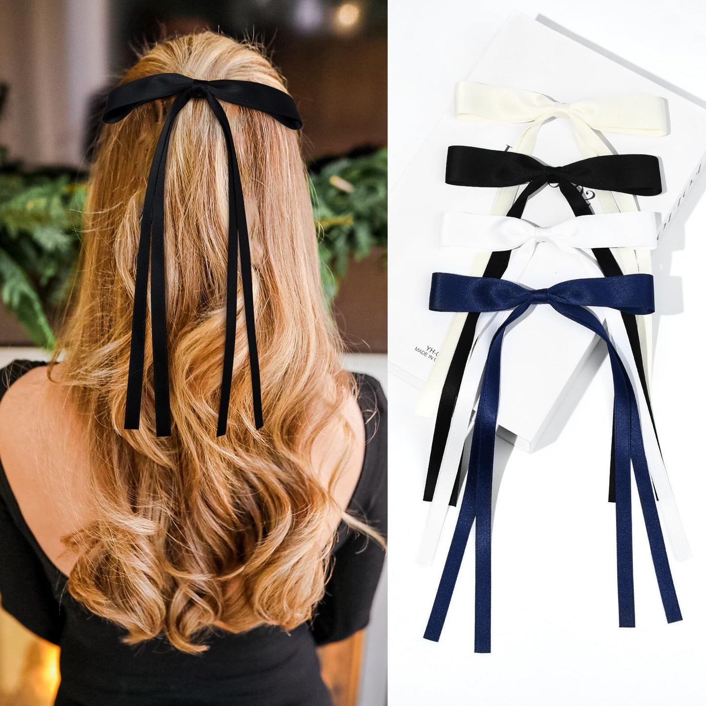 4 PCS Hair Bows Ribbon Hair Clips for Women Silky Satin Bow with Long Tassel Hair Bow Accessories for Girls Toddlers Teens Kids