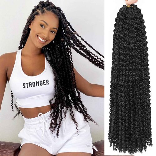 Alrence Passion Twist Hair 28 Inch 8 Packs Water Wave Crochet Hair Curly Braiding Hair For Butterfly Locs Long Bohe Crochet Braids (28 Inch (Pack of 8), 1B#)