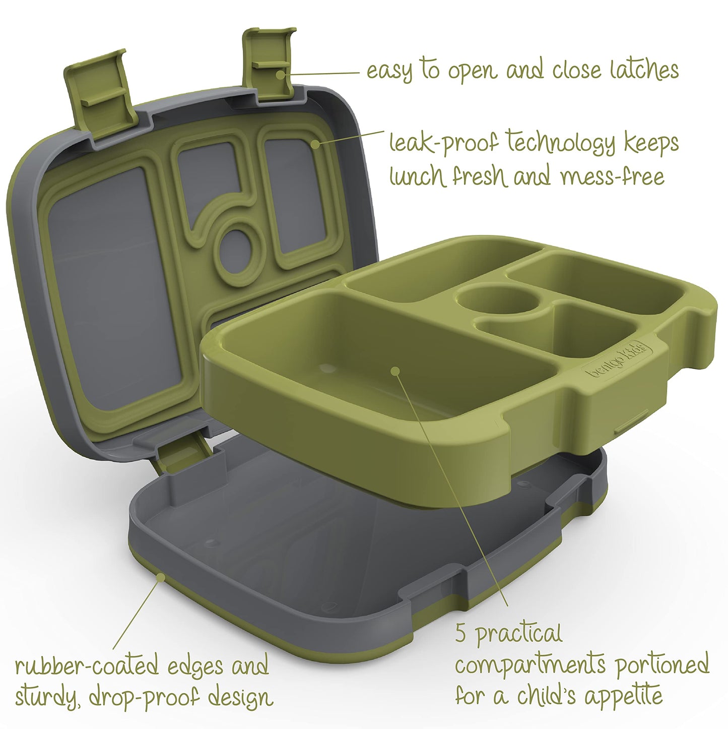 Bentgo Kids Prints Leak-Proof, 5-Compartment Bento-Style Kids Lunch Box - Ideal Portion Sizes for Ages 3 to 7 - BPA-Free, Dishwasher Safe, Food-Safe Materials (Camouflage)